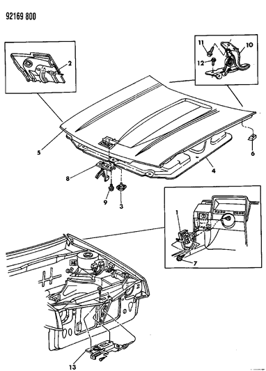 1992 Dodge Shadow Hood & Hood Release Diagram