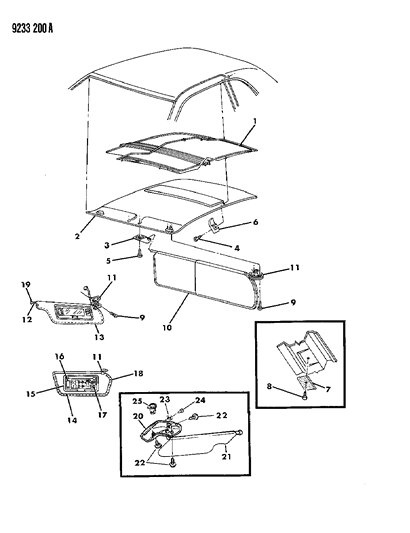 1989 Chrysler LeBaron GTC Headliner & Visor Diagram