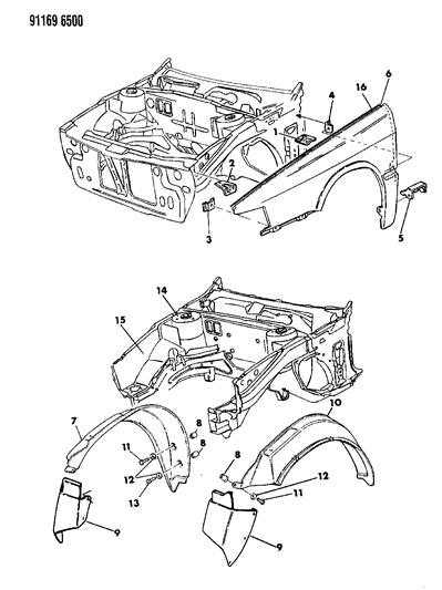 1991 Chrysler TC Maserati Fender & Shield Diagram