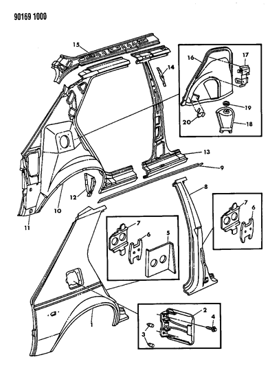 1990 Dodge Omni Quarter Panel & Fuel Filler Door Diagram