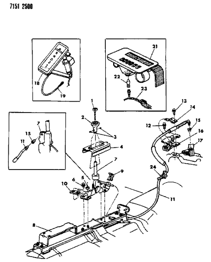 1987 Dodge Shadow Controls, Gearshift, Floor Shaft Diagram