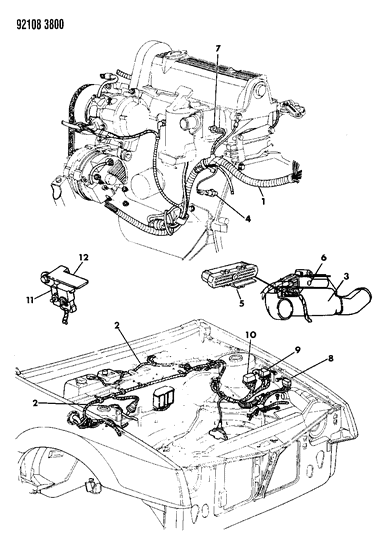 1992 Dodge Shadow Wiring - Engine - Front End & Related Parts Diagram