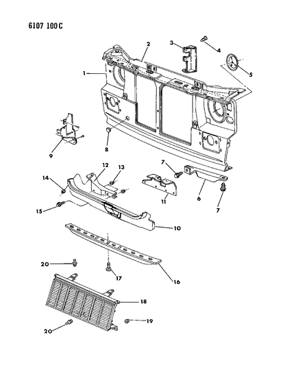 1986 Dodge Charger Grille & Related Parts Diagram