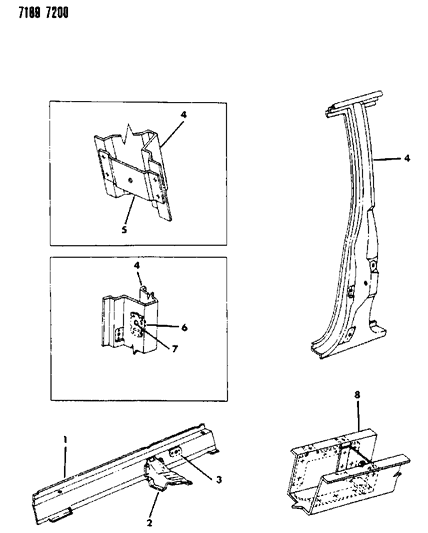 1987 Chrysler LeBaron Side Sill & Center Pillar Diagram