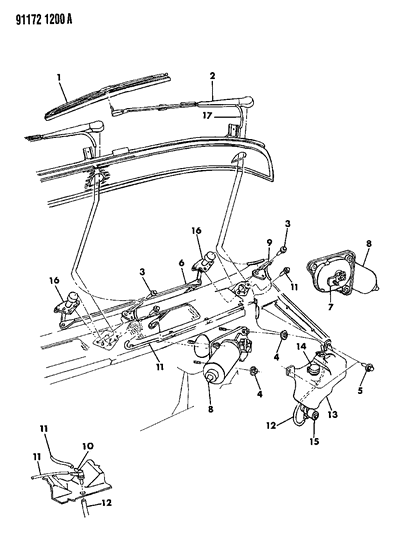 1991 Dodge Grand Caravan Windshield Wiper & Washer System Diagram