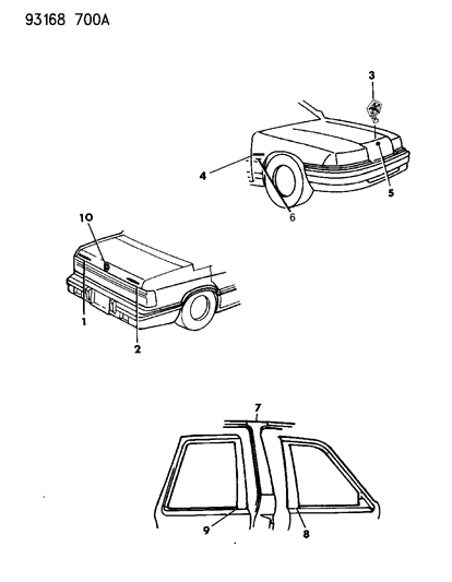 1993 Chrysler LeBaron Nameplates - Decals, Tapes & Ornaments Diagram