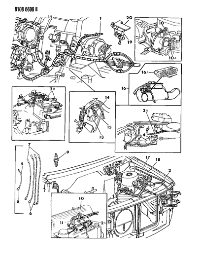 1988 Dodge Lancer Wiring - Engine - Front End & Related Parts Diagram