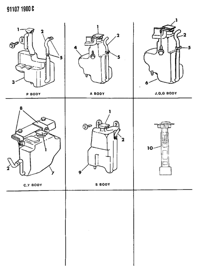 1991 Chrysler Town & Country Coolant Reserve Tank Diagram