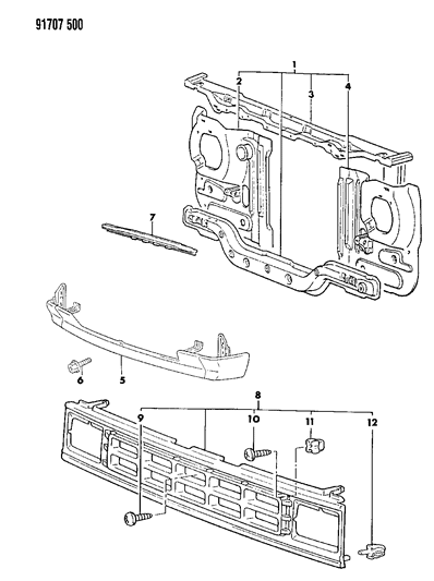 1991 Dodge Ram 50 Grille & Related Parts Diagram