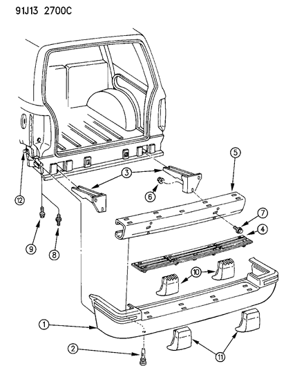 1993 Jeep Grand Wagoneer Bumper, Rear Diagram