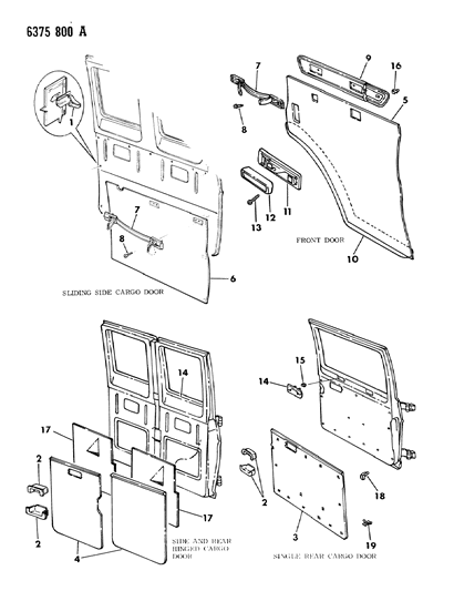 1987 Dodge Ram Wagon Panel - Door Trim Front And Cargo Diagram