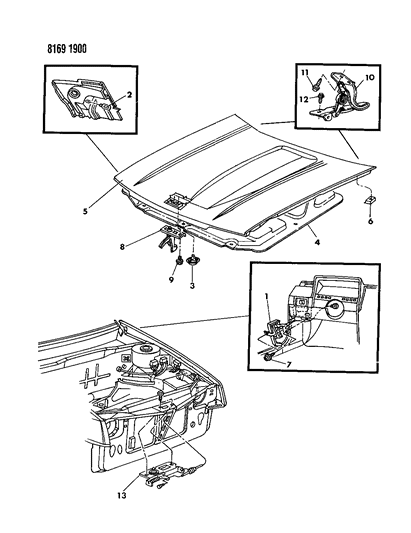 1988 Dodge Shadow Hood & Hood Release Diagram