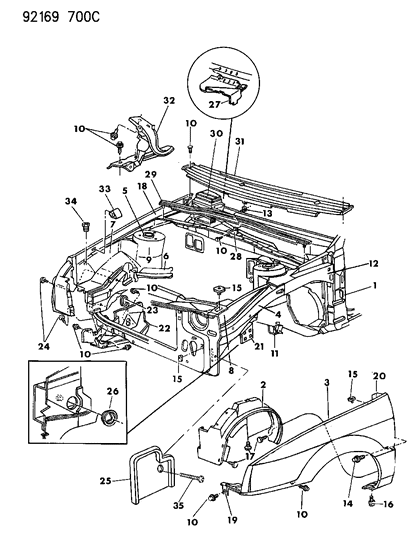 1992 Dodge Shadow Fender & Shield Diagram