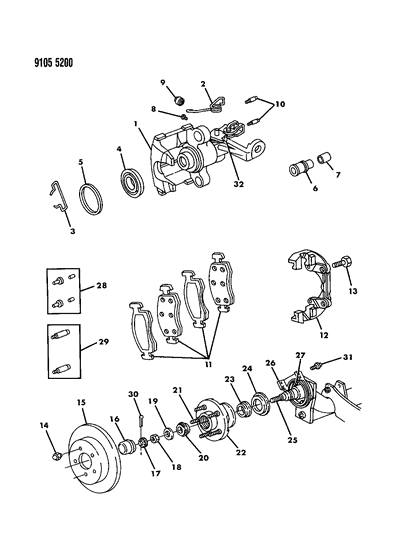 1989 Chrysler TC Maserati Brakes, Rear Disc Diagram