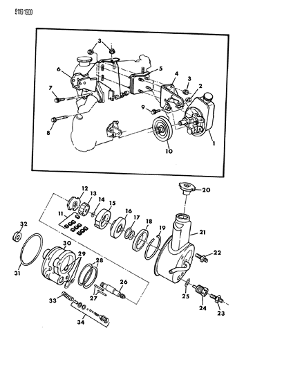 1985 Dodge Omni Power Steering Pump & Attaching Parts Diagram 1