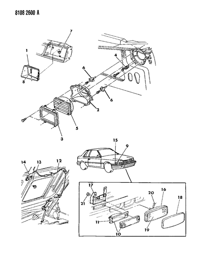 1988 Dodge Shadow Lamps - Front Diagram