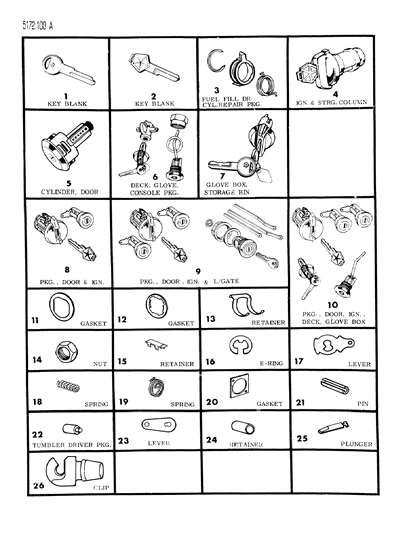 1985 Chrysler Fifth Avenue Lock Cylinders & Keys Diagram