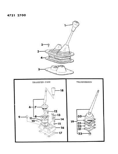 1984 Dodge Ram 50 Controls, Gearshift, Transfer Case & Manual Transmission Diagram