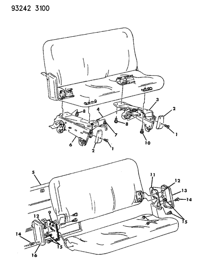 1993 Chrysler Town & Country Adjusters - Rear Seats Covers-Shields And Attaching Parts Diagram