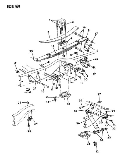 1990 Dodge W350 Suspension - Rear Leaf With Auxiliary & Shock Diagram 2