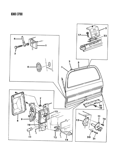 1989 Dodge W250 Hatch Gate & Attaching Parts Diagram