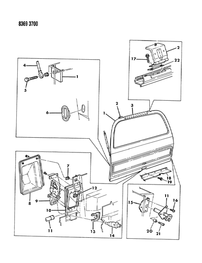 1989 Dodge W150 Hatch Gate & Attaching Parts Diagram