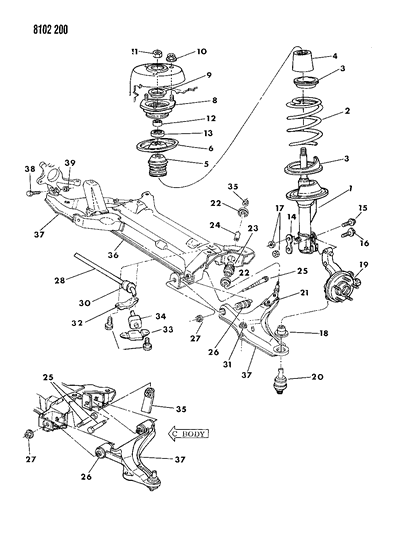 1988 Dodge 600 Suspension - Front Diagram