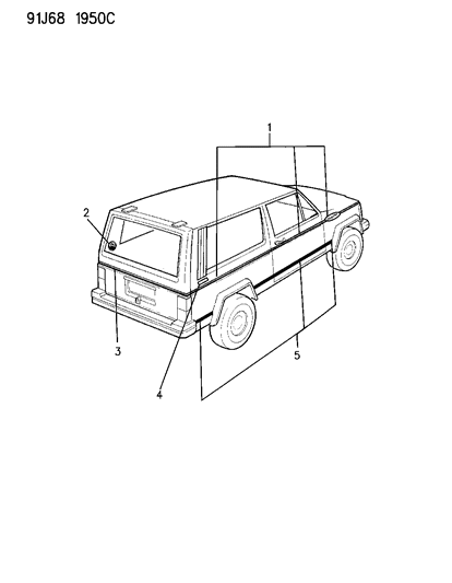 1993 Jeep Cherokee Decals, Exterior Diagram 1