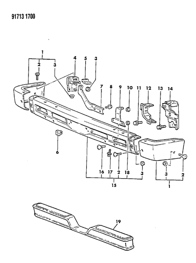 1991 Dodge Ram 50 Bumper, Front And Rear Diagram