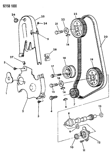 1992 Dodge Shadow Timing Belt & Cover & Intermediate Shaft Diagram