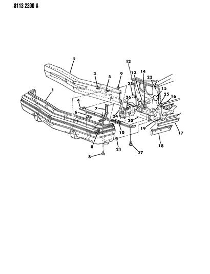 1988 Dodge Dynasty Fascia, Bumper Front Diagram