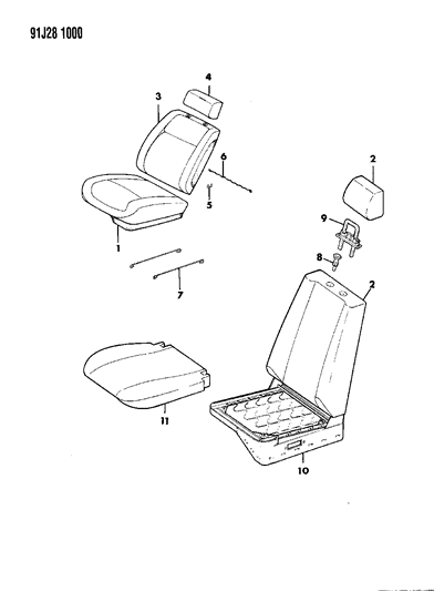 1991 Jeep Grand Wagoneer Frame, Pad, And Covers Bucket Seat Diagram