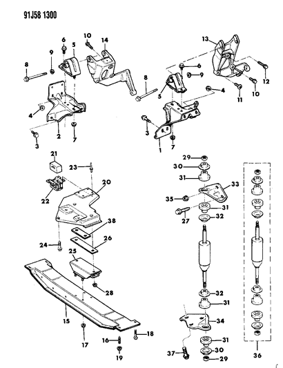 1992 Jeep Cherokee Nut-HEXAGON FLANGE Diagram for 6502135