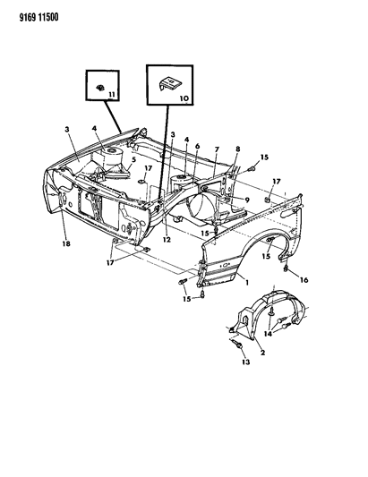 1989 Dodge Daytona Fender & Shield Diagram