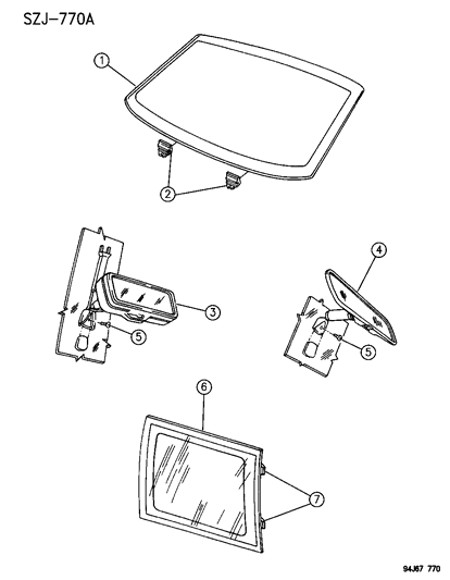 1994 Jeep Grand Cherokee Glass-Quarter Window Sun Screen R Diagram for 55255600