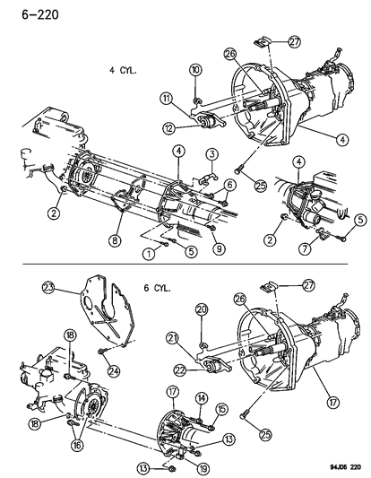 1994 Jeep Cherokee Housing & Pan, Clutch Diagram 1