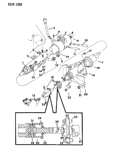 1986 Dodge D350 Column, Steering, Tilt Upper & Lower Diagram