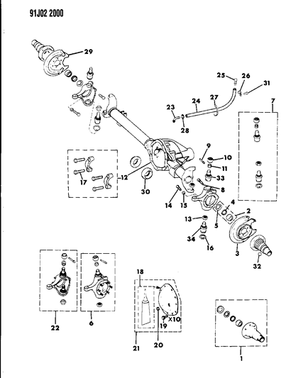 1991 Jeep Grand Wagoneer Housing - Front Axle Diagram