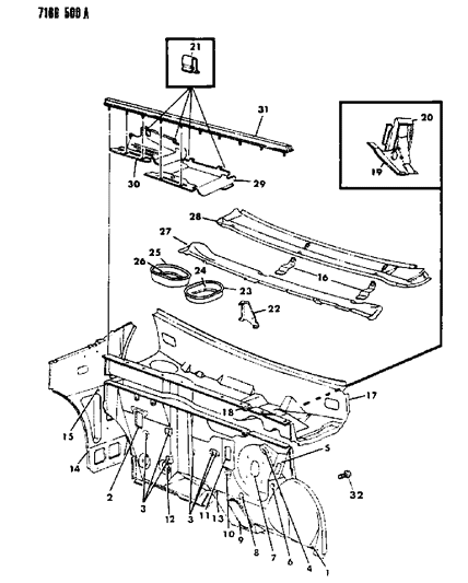 1987 Dodge Charger Cowl & Dash Panel Diagram