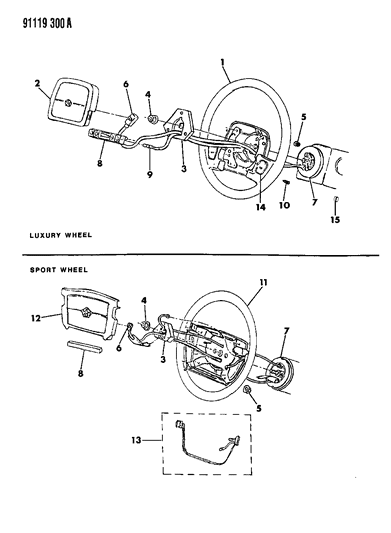 1991 Chrysler LeBaron GTC Steering Wheel Diagram