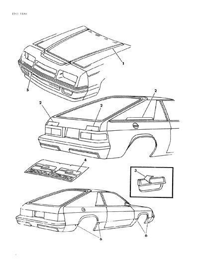 1984 Dodge Omni Tape Stripes & Decals - Exterior View Diagram 1