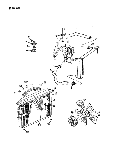 1993 Jeep Grand Wagoneer Radiator & Related Parts Diagram 2