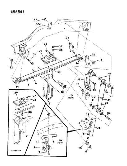 1988 Dodge D350 Suspension - Front Leaf Diagram
