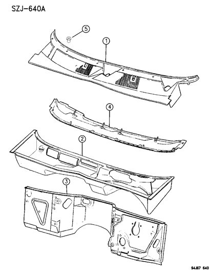 1995 Jeep Grand Cherokee Grille Cowl Panel Diagram for 55355618