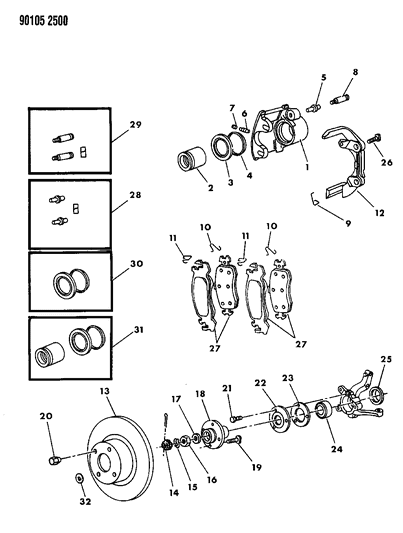 1990 Dodge Omni Brakes, Front Diagram