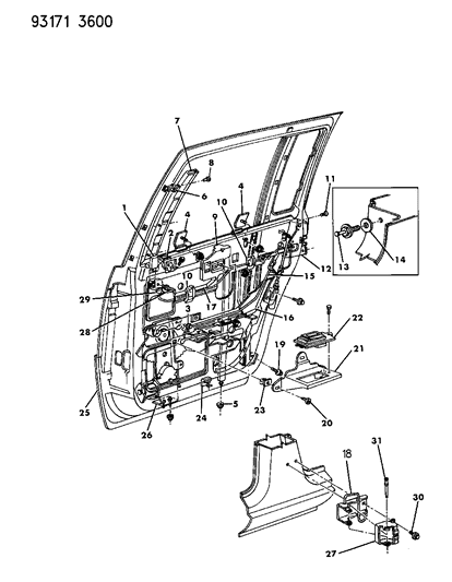 1993 Chrysler Imperial Door, Rear Shell, Regulator & Hinges Diagram