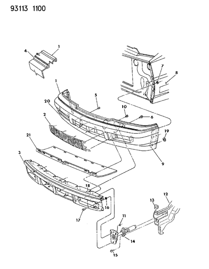 1993 Chrysler LeBaron Fascia, Front Bumper (Paint Assembly Required) Diagram for 4451275