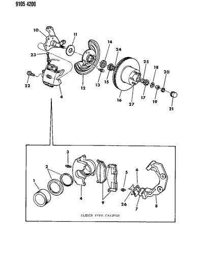 1989 Chrysler Fifth Avenue Brakes, Front Diagram