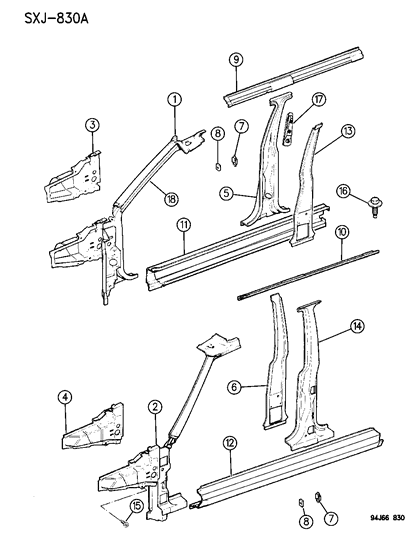 1994 Jeep Cherokee Rail Roof Side Diagram for 55345843