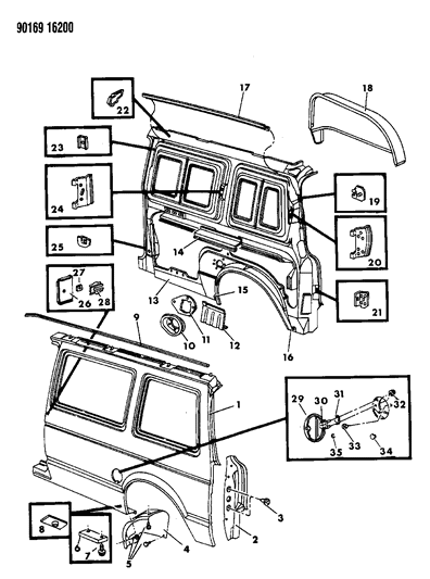 1990 Dodge Caravan Panel-Body Side Aperture-Rr-Lt Diagram for 4548337